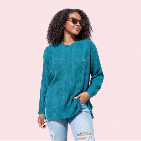Diane Von Furstenberg Sweaters - Diane Von Furstenberg DVF Teal Metallic Cable Knit Sweater Lurex Plus Size 1X 2X